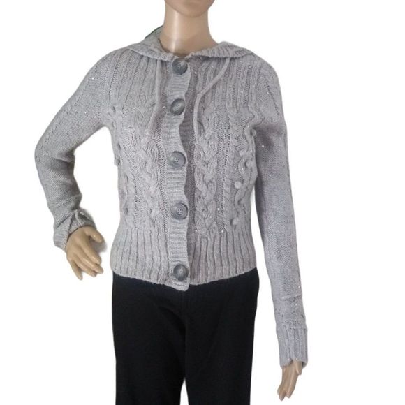 Aeropostale Grey Sequins Sweater Drawstring Hood M - Picture 1 of 5